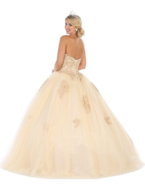 Strapless Scalloped Corset Appliqued Ballgown - May Queen LK107