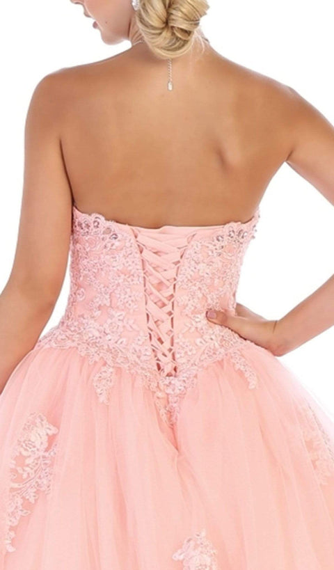 Strapless Scalloped Corset Appliqued Ballgown - May Queen LK107