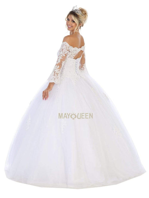 Bell Sleeve Appliqued Off Shoulder Ballgown - May Queen LK111