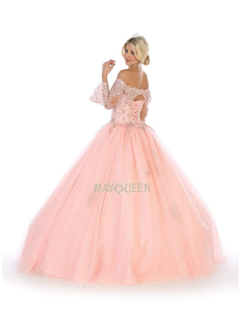 Bell Sleeve Appliqued Off Shoulder Ballgown - May Queen LK111