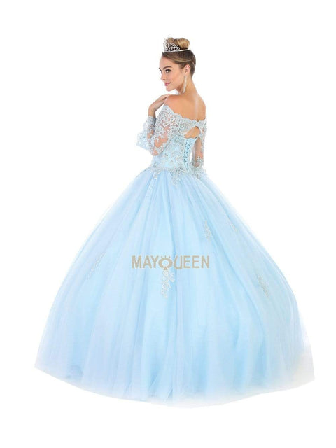 Bell Sleeve Appliqued Off Shoulder Ballgown - May Queen LK111