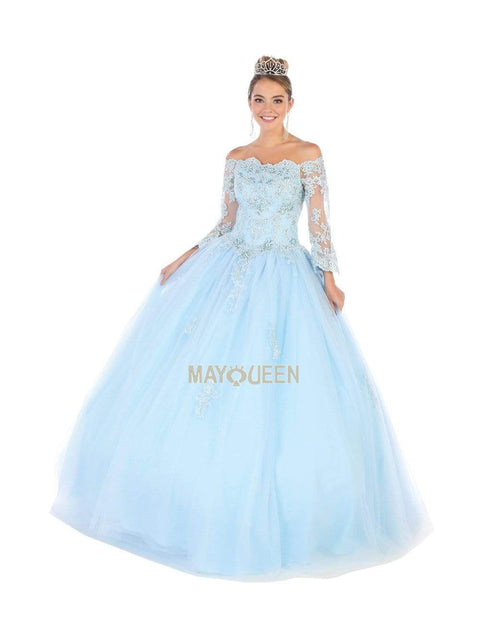 Bell Sleeve Appliqued Off Shoulder Ballgown - May Queen LK111