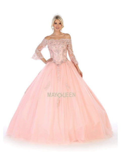 Bell Sleeve Appliqued Off Shoulder Ballgown - May Queen LK111