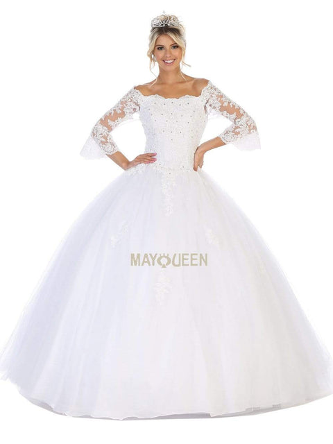 Bell Sleeve Appliqued Off Shoulder Ballgown - May Queen LK111