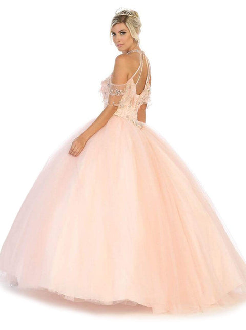 Halter Neck Cold Shoulder Embellished Ballgown - May Queen LK121