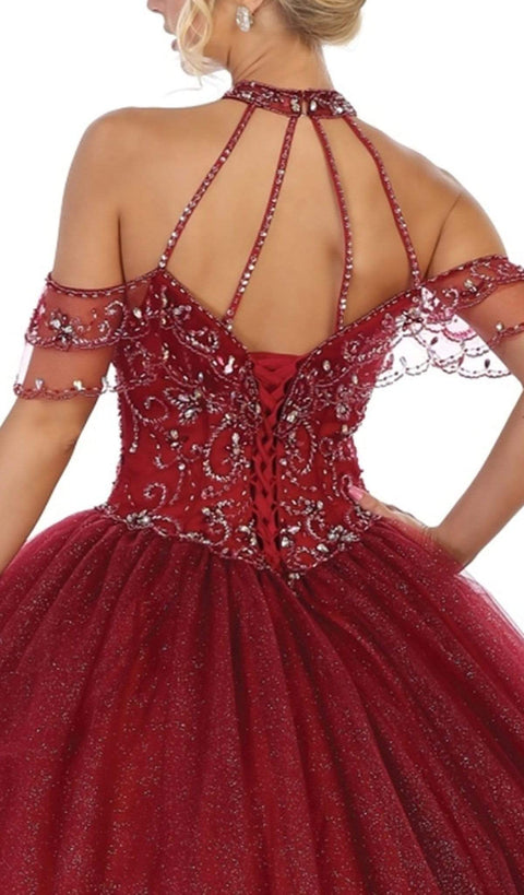 Halter Neck Cold Shoulder Embellished Ballgown - May Queen LK121