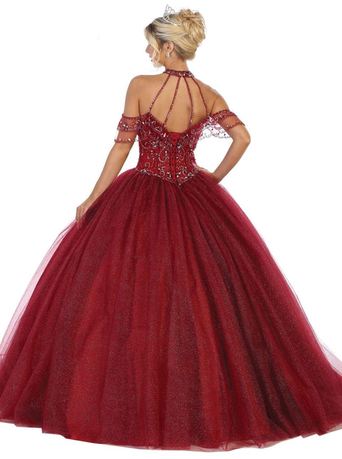 Halter Neck Cold Shoulder Embellished Ballgown - May Queen LK121