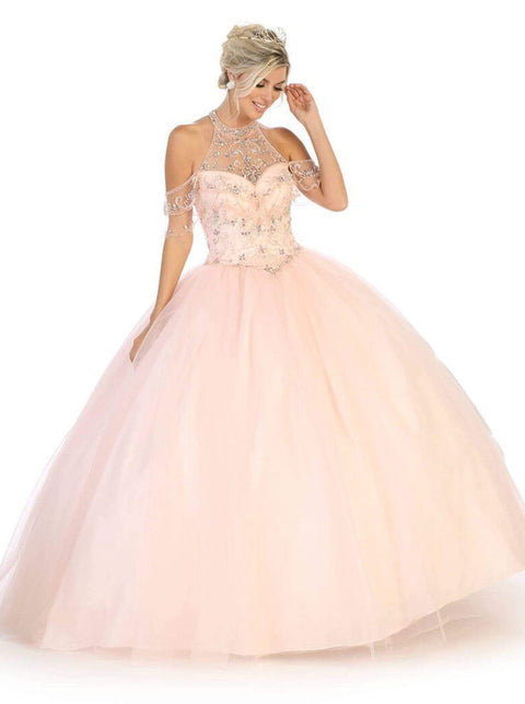 Halter Neck Cold Shoulder Embellished Ballgown - May Queen LK121