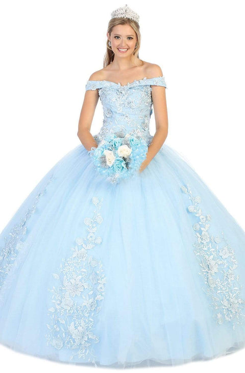 Off Shoulder Rose Appliqued Ballgown - May Queen LK136