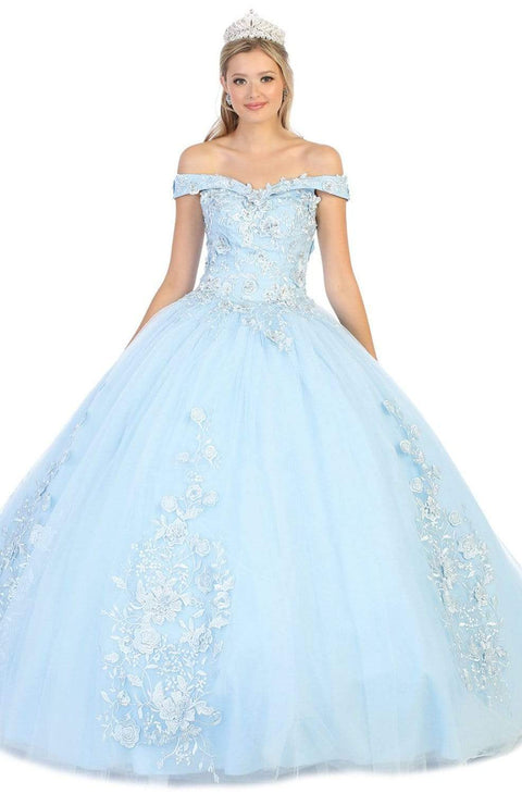 Off Shoulder Rose Appliqued Ballgown - May Queen LK136