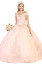 Off Shoulder Rose Appliqued Ballgown - May Queen LK136