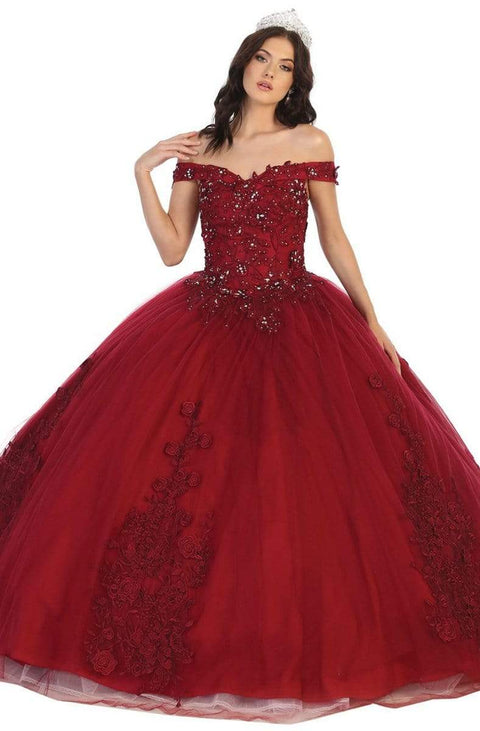 Off Shoulder Rose Appliqued Ballgown - May Queen LK136
