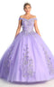 Off Shoulder Rose Appliqued Ballgown - May Queen LK136