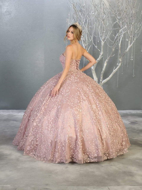 Spaghetti Strap Embroidered Foliage Ballgown - May Queen LK150