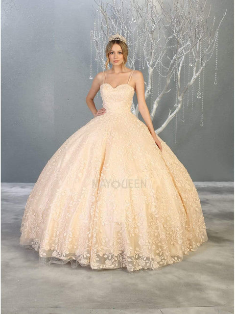 Spaghetti Strap Embroidered Foliage Ballgown - May Queen LK150