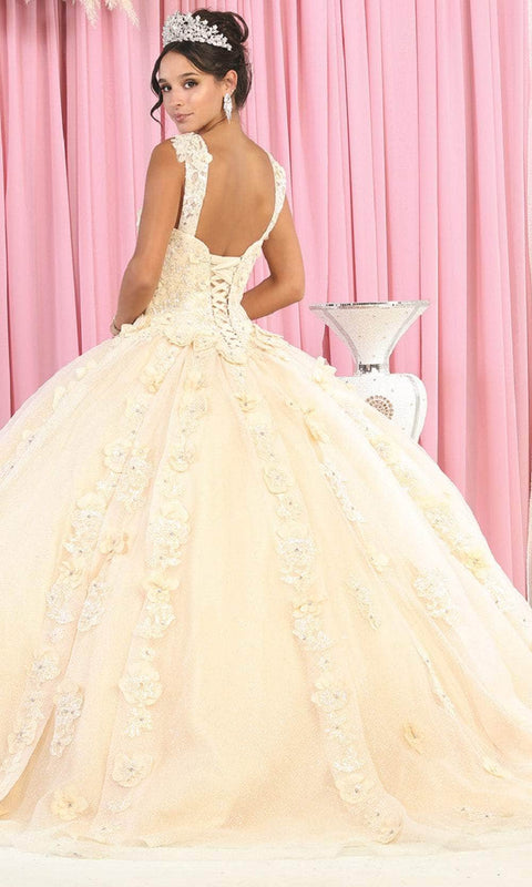 Wide Strap Floral Glitter Ballgown - May Queen LK171