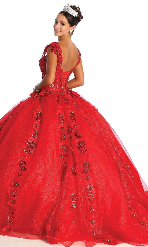 Wide Strap Floral Glitter Ballgown - May Queen LK171
