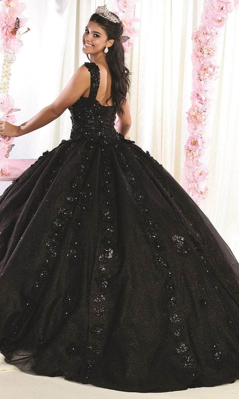 Wide Strap Floral Glitter Ballgown - May Queen LK171