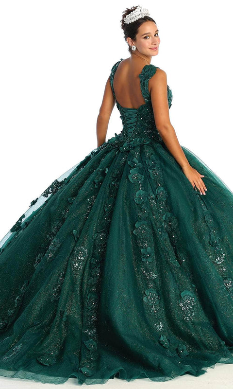 Wide Strap Floral Glitter Ballgown - May Queen LK171