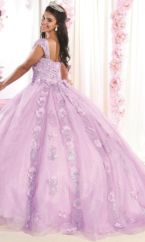 Wide Strap Floral Glitter Ballgown - May Queen LK171