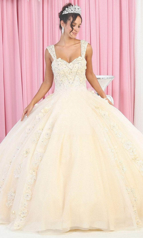 Wide Strap Floral Glitter Ballgown - May Queen LK171