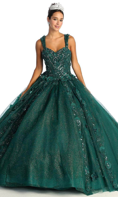 Wide Strap Floral Glitter Ballgown - May Queen LK171