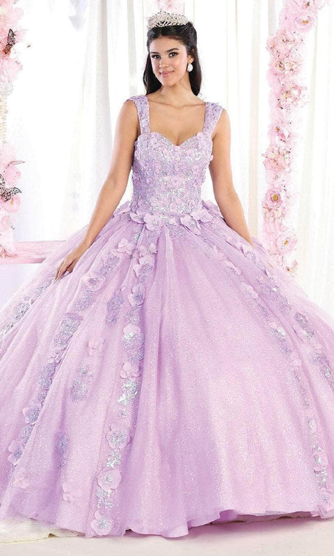 Wide Strap Floral Glitter Ballgown - May Queen LK171