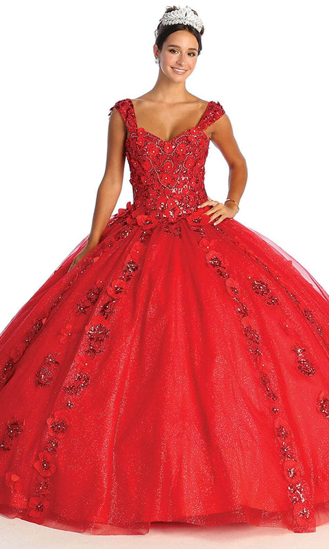 Wide Strap Floral Glitter Ballgown - May Queen LK171