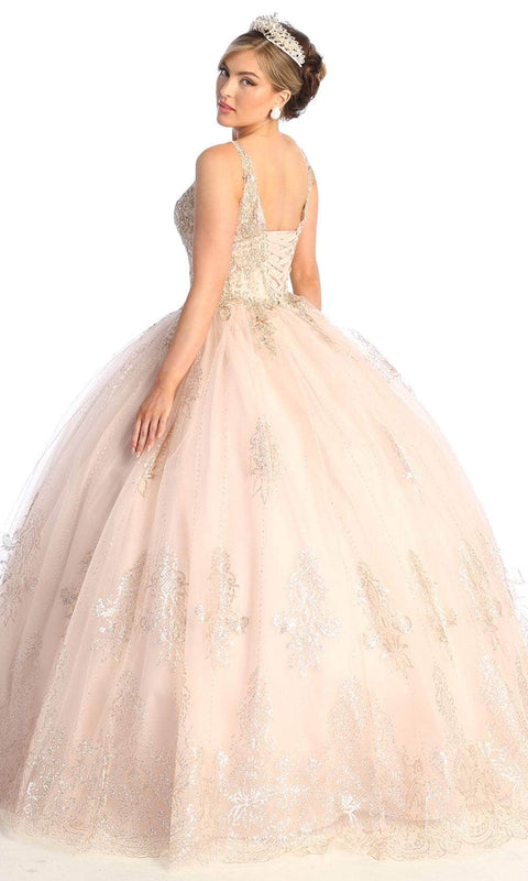 Beaded V-Neck Quinceanera Dress - May Queen LK173