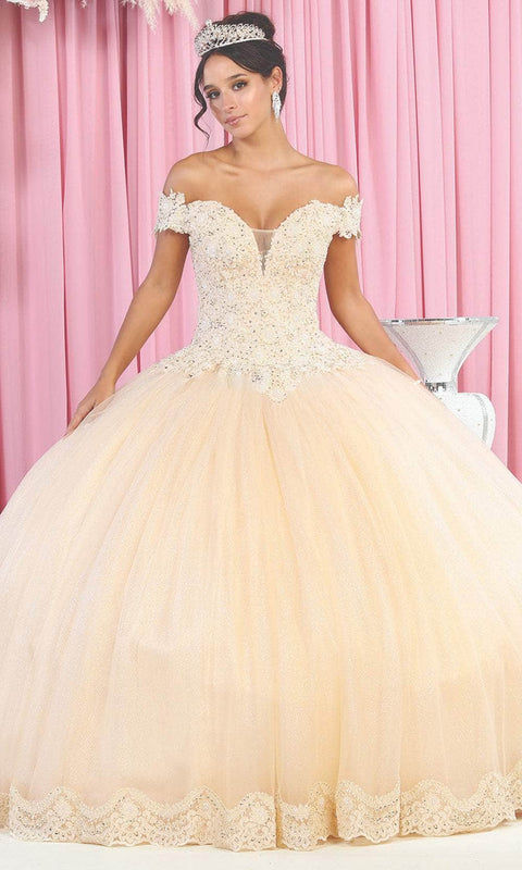 Embroidered Bodice A-line Gown - May Queen LK175
