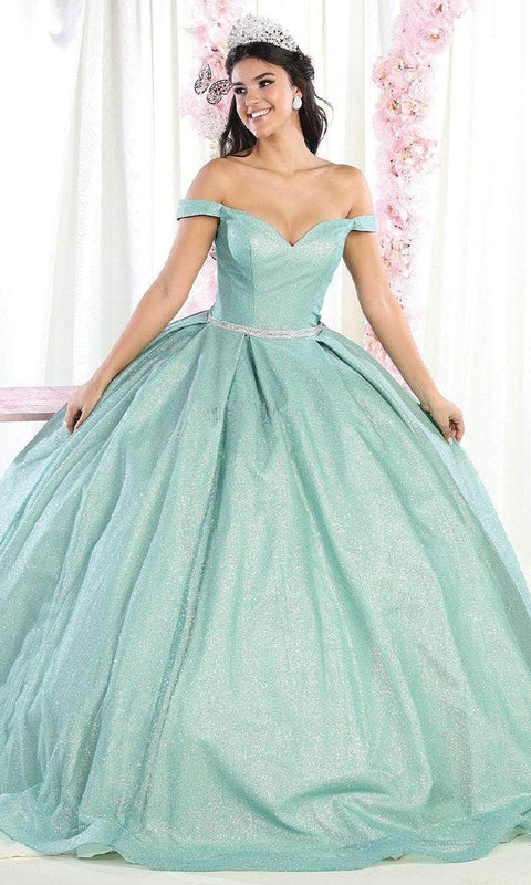 Off Shoulder Glittered Ballgown - May Queen LK176