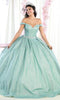 Vestido de gala con hombros descubiertos y purpurina - May Queen LK176