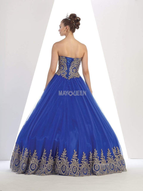 Strapless Sweetheart Gold Lace Embellished Ballgown - May Queen