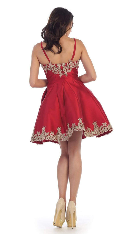 Gilded Lace Applique Mikado Cocktail Dress - May Queen MQ1445