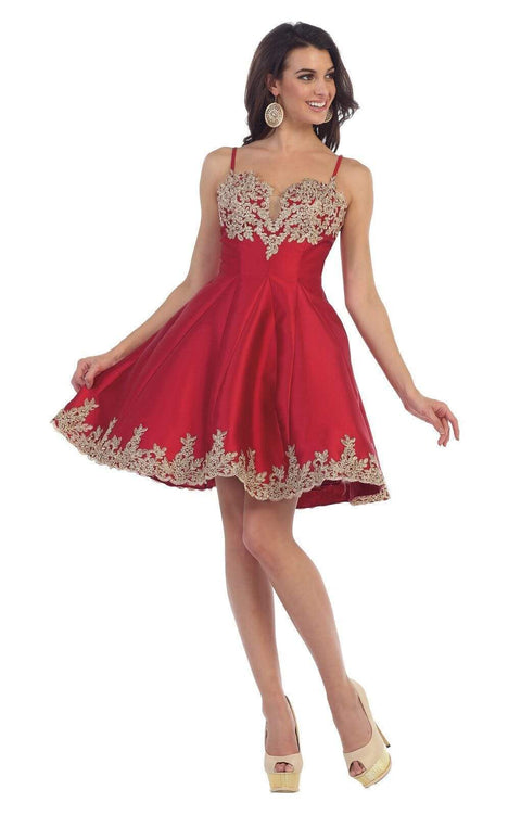 Gilded Lace Applique Mikado Cocktail Dress - May Queen MQ1445