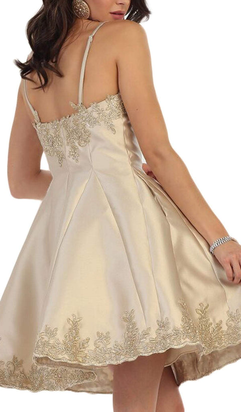 Gilded Lace Applique Mikado Cocktail Dress - May Queen MQ1445