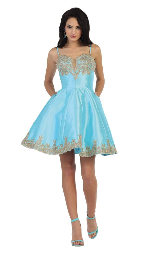 Gilded Lace Applique Mikado Cocktail Dress - May Queen MQ1445