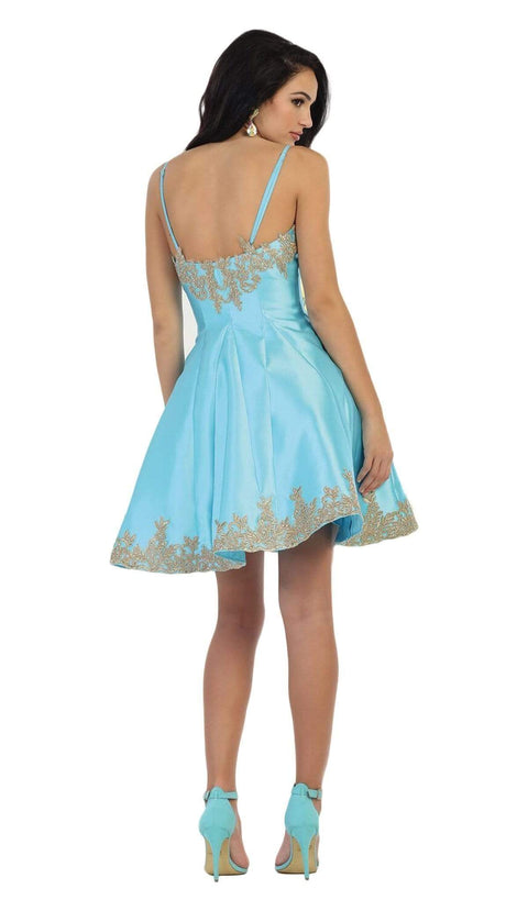 Gilded Lace Applique Mikado Cocktail Dress - May Queen MQ1445