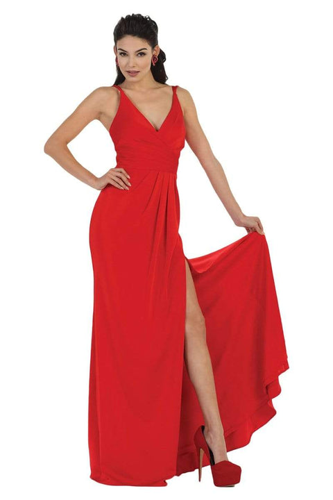 Sleeveless Pleated High Front Slit A-Line Dress - May Queen MQ1469