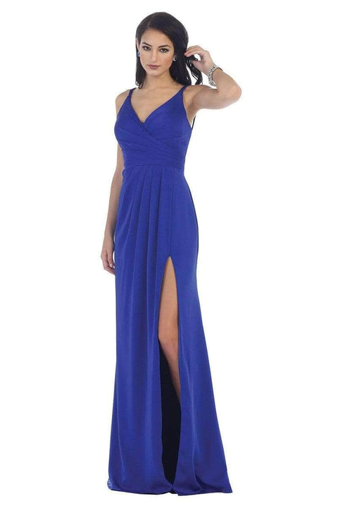 Sleeveless V-Neck High Slit A-Line Dress - May Queen MQ1469