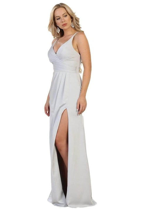 Sleeveless V-Neck High Slit A-Line Dress - May Queen MQ1469
