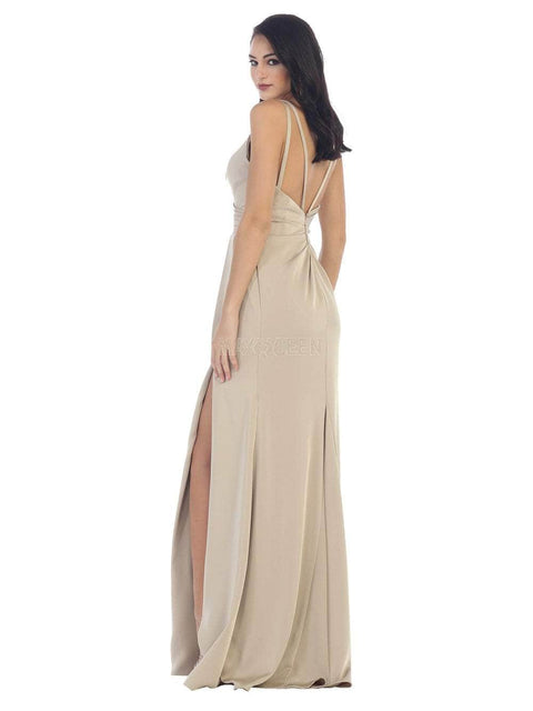 Sleeveless V-Neck High Slit A-Line Dress - May Queen MQ1469
