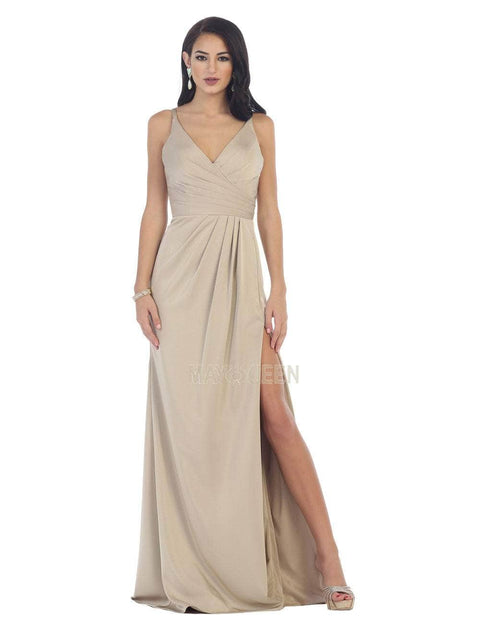 Sleeveless V-Neck High Slit A-Line Dress - May Queen MQ1469
