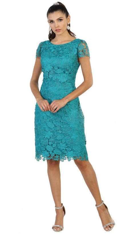 Floral Lace Overlaid Sheath Mother of the Bride Dress - May Queen MQ1488