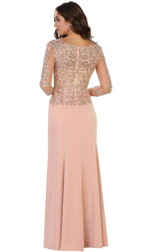 Quarter Length Sleeve Lace Sheath Evening Dress - May Queen MQ1505