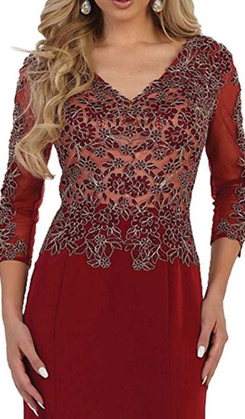 Quarter Length Sleeve Lace Sheath Evening Dress - May Queen MQ1505