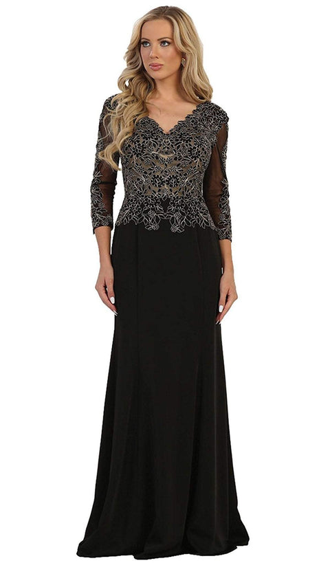 Quarter Length Sleeve Lace Sheath Evening Dress - May Queen MQ1505