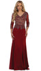 Quarter Length Sleeve Lace Sheath Evening Dress - May Queen MQ1505