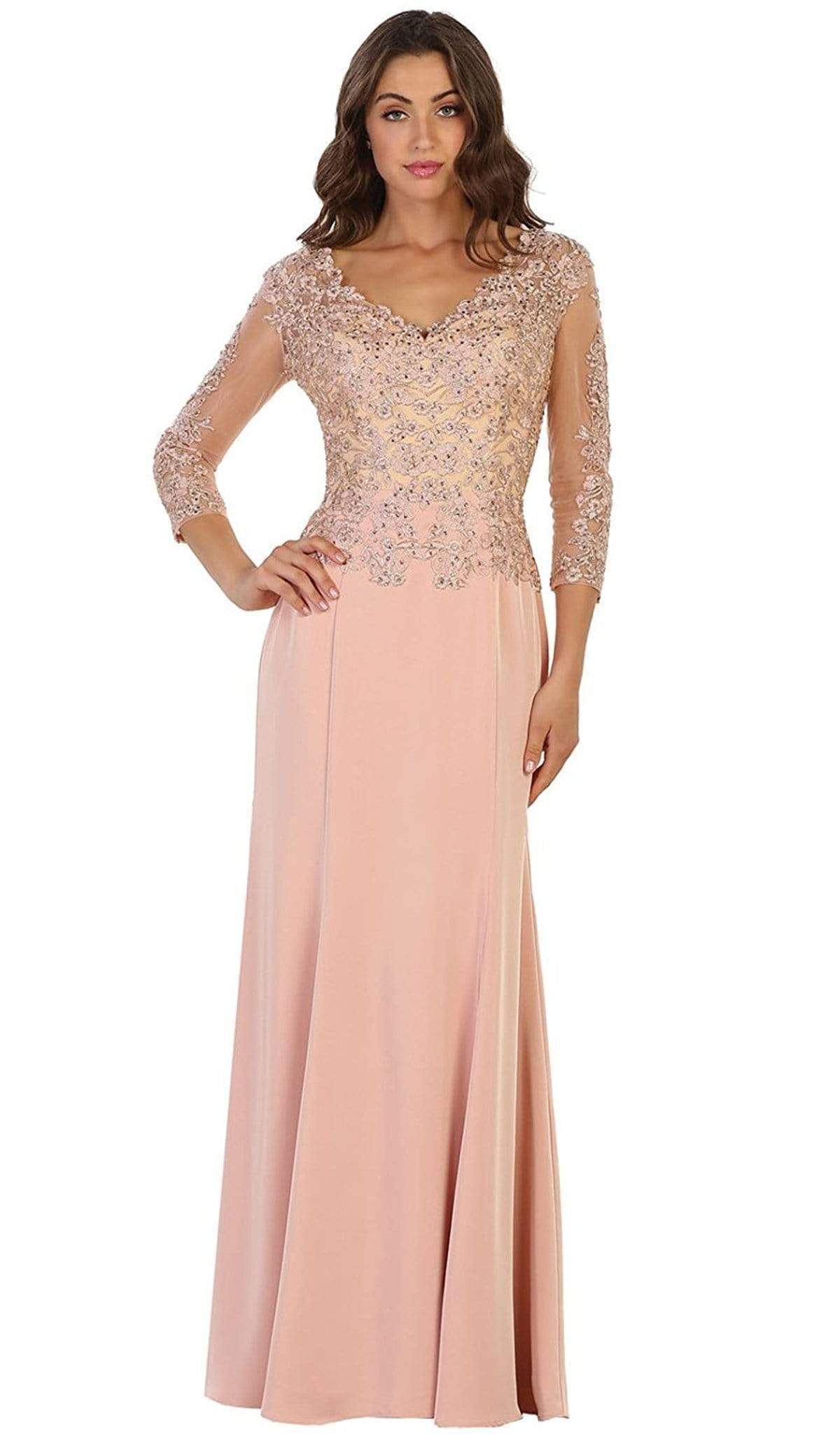 Quarter Length Sleeve Lace Sheath Evening Dress