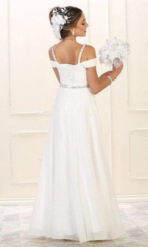 Embellished Cold Shoulder Knotted A-Line Gown - May Queen MQ1515